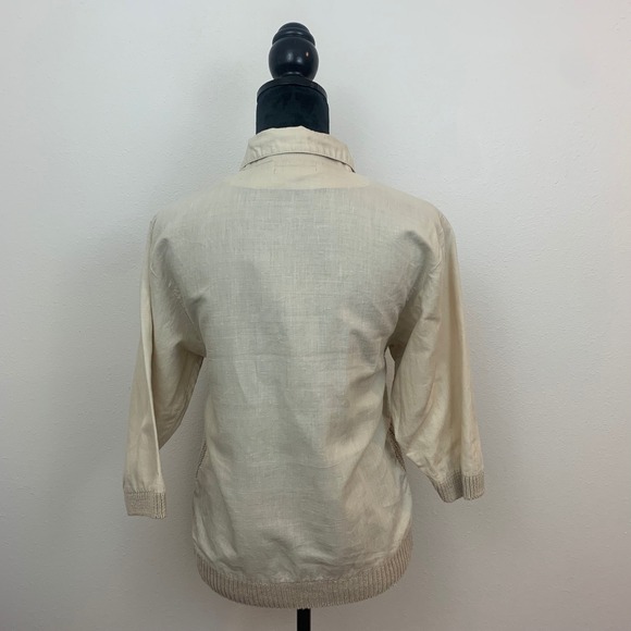 Lindsey Blake Vintage Women's Top S Beige Cotton Classic Cable Knit Collared - Picture 2 of 7